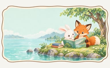 兔子与狐狸在小岛上一起看书